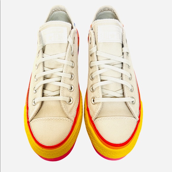 Converse Women's Sneakers in Cream with Rainbow Soles - Picture 6 of 13